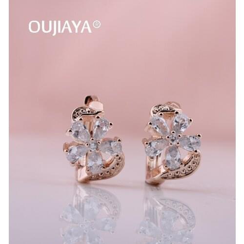 OUJIAYA New Water flower Drop Natural Zircon Earrings 585 Rose Gold Big Dangle earrings Wedding Fine Noble Jewelry Fashion A92