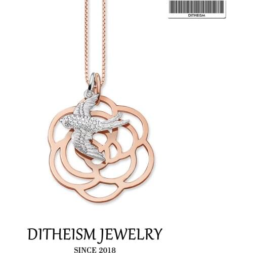 Link Chain Necklace Swallow And Rose, 2018 New Fashion 925 Sterling Silver Jewelry Romantic Gift For Women Girls