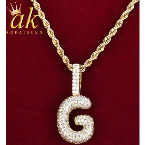 Small Bubble Letters Initials Pendant Necklace Rope Chain For Women Gold Color Bling Cubic Zircon Hip Hop Rock Street Jewelry