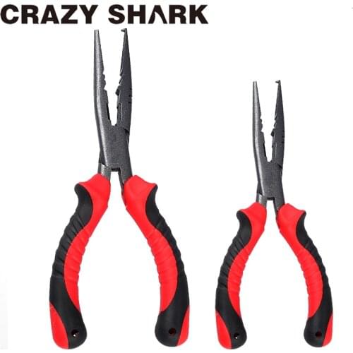 CrazyShark 7"/9" Fishing Pliers Long Nose Gripper High Carbon Steel Split Ring Crimping Sleeves Line Cutter Scissors Fish Tools