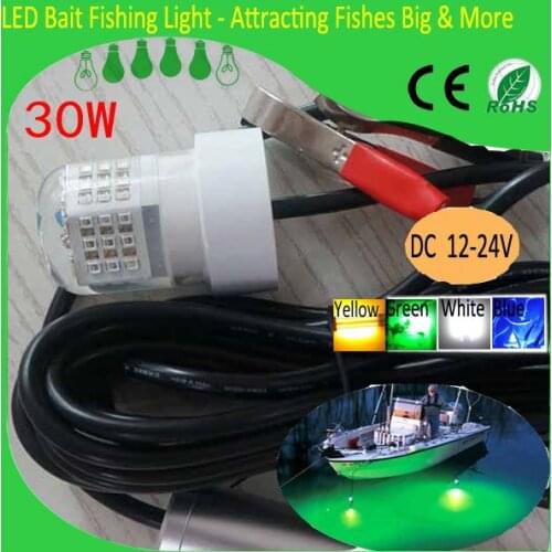 30W 12V LED Green Underwater Fishing Light Lamp Fishing Boat Light Night Fishing Lure Lights for Attcating Fish