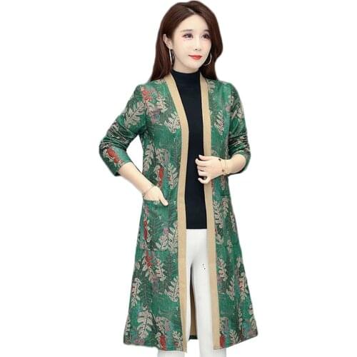 Plus Size 5XL Printed Female Coats 2021 Spring New Womens Windbreaker Jacket Mid-Length Over-The-Knee Clothing Cardigan