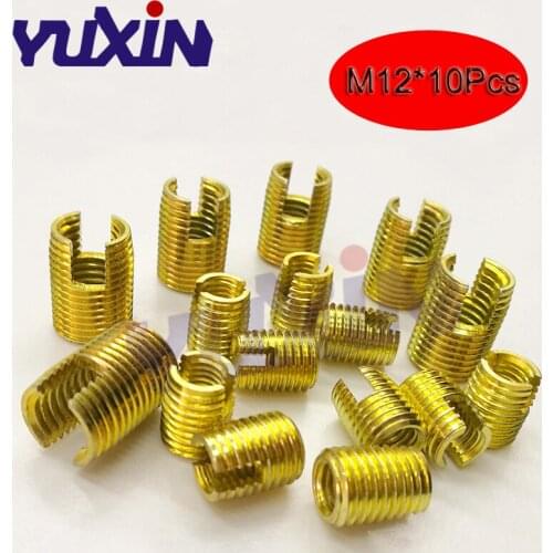 10pcs M12 Self Tapping Thread Insert Screw Bushing M12*M16*22mm 302 Slotted Type Wire Thread Repair Insert Steel With Zinc