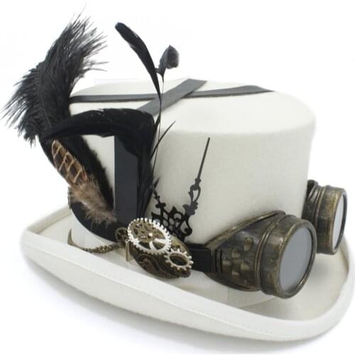 100% Wool Steampunk Top Hat Women Steam Punk Gear fedoras Hat For Men Millinery Steampunk Goggles Party Performing Cap