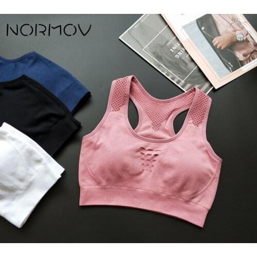 NORMOV Sports Bra Top Fitness Women Running Crop Tops Pink Workout Padded Yoga Bra High Impact Padded Underwear Vest 2019