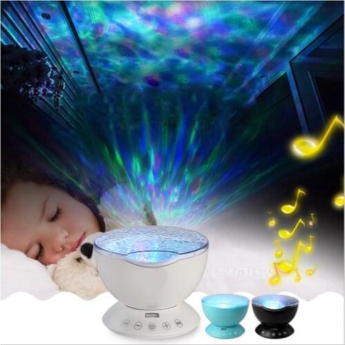 Led Night Light for Children Bedside Lamp Battery Powered Ocean Wave Projector USB Control TF Cards Music Player Speaker
