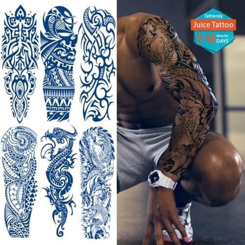 Large full arm sleeve tattoo designs for men adult tattoo body art sexy totem tribal dragon tattoo designs juice lasting decal