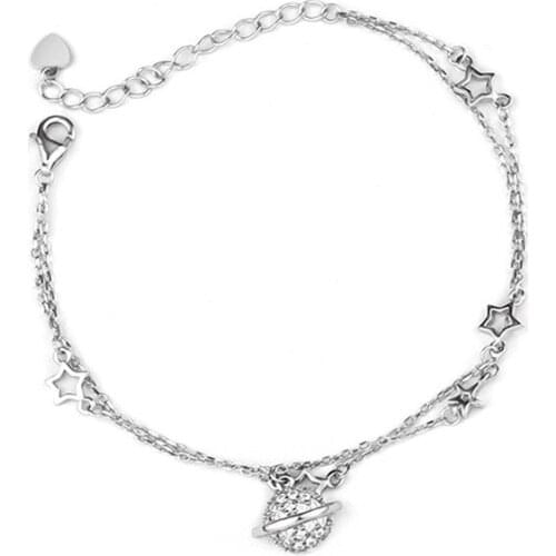 TUNGSTE Korean Style Women-Bracelets Charm Chain Star Planet Bracelets Fake Double-Layer Bracelets Glifs