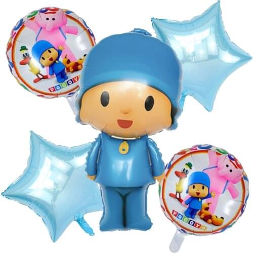 5pcs/set Pocoyoed Aluminum Film Balloon Cartoon Theme Blue PP Ellie Bartolula Baby Shower Boys Birthday Party Decoration Ballon