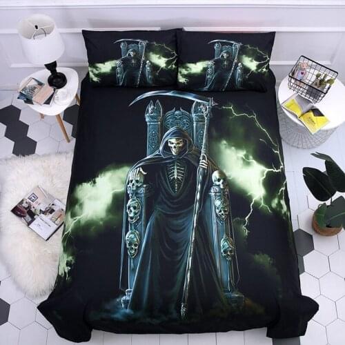 WUJIE 2/3PCS Skull Pattern Bedding Sets Halloween Quilt Cover with Pillow Cases Twin/Queen/King Size Duvet Cover Set Quilt Cover