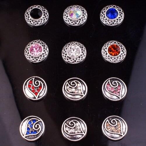 XH8313 12pcs/lot Vintage crystal 12mm Metal Snap Button for snap jewelry