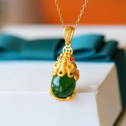 Green Pixiu necklace European Fashion Fine Woman Man Party Birthday Wedding Gift Vintage PIXIU Zircon Pendant Charm good luck