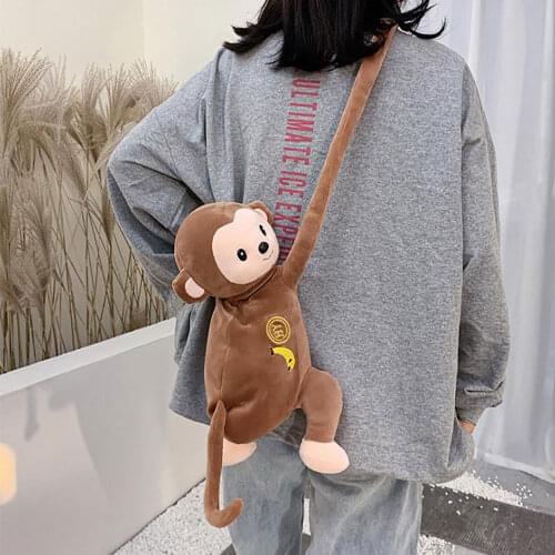Women Lovely Monkey Plush Backpack Shoulder Bag Cartoon Children Stuffed Animal Crossing Bag Messenger Bags Birthday Gift