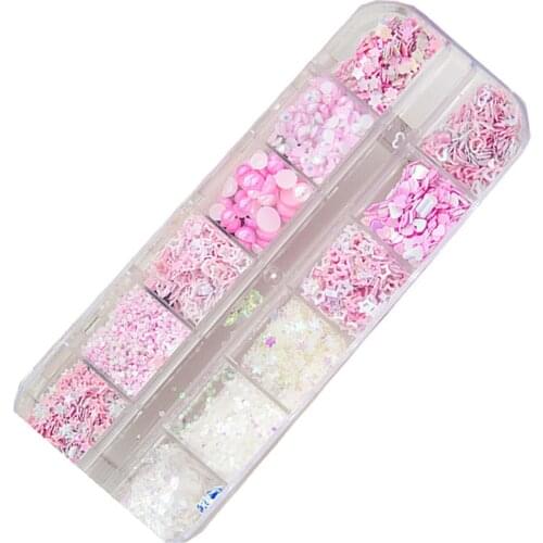 12 Glitter Festival Sparkly Pink White Sequins Diamond Nail Hair Makeup Love Star Nail Art Pearl Paillette Flakes Accessories