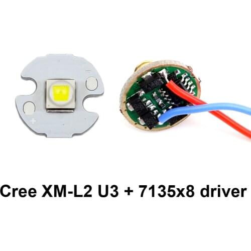 16mm XM-L2 U3 LED Emitter + 17mm 7135*8 7135 x 8 chips Driver Circuit Board with Mode Memory for 18650 LED Flashlight torch
