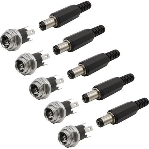 2/5Pair 5.5x2.1mm DC Power Connector Socket Jack Female Metal Panel Mount Terminal Adapter 5.5mm*2.1mm DC Connector DC025M