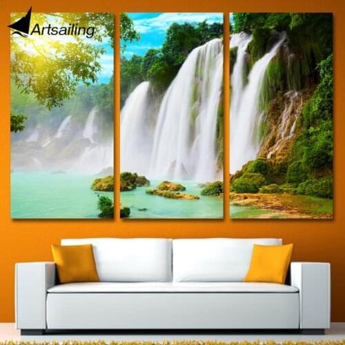 3 Panels Canvas Art Waterfall Spray Sunshine Home Decor Wall Art Painting Canvas Prints Pictures for Living Room Poster XA1108C