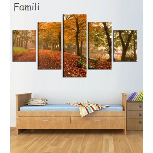 5pcs Modular Tableau Wall Art Home Decoration Landscape Autumn Tree Canvas Painting Art Pictures Posters Printed No Framed