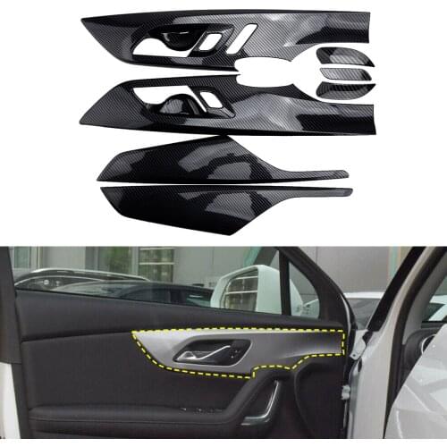 7pcs Carbon Fiber Style Black ABS Interior Door Handle Bowl Cup Cover Trim Frame Fit For Chevrolet Blazer 2019 2020 2021