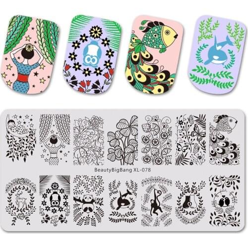 BEAUTYBIGBANG Rectangle Nail Stamping Plates Nail Template Vine Leaf Plant Animal Image Stamp Nail Art Stamp Image Template
