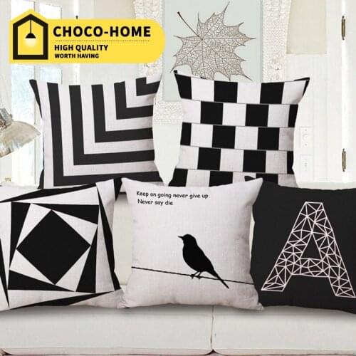 Brand Flax Sofa Decorative Throw Cushions Bird Printed Black White Simple Style Linen Cushion Home Decor Office Bed Car Pillow
