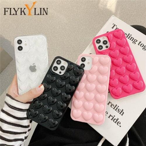 For iPhone 12 Pro Cases Candy Color 3D Love Heart For iPhone 12 Mini 11Pro XS Max XR X 7 8 Plus SE 2020 Soft Silicone Back Cover