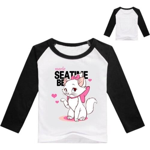 2021 Cute 2-14year Baby Boy Long Sleeves Cat Marie Aristocats Plush Baby Girl Sweatshirt Kids T Shirt T-shirt Long Sleeve Kids