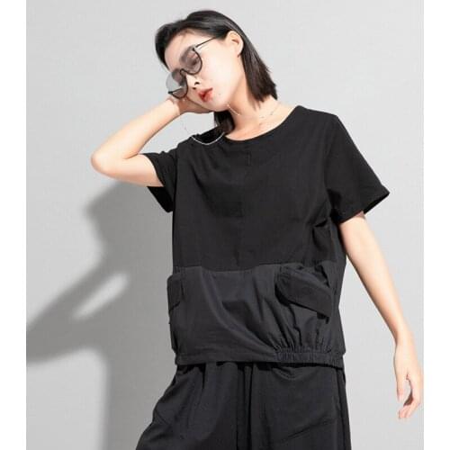 Ladies summer new classic dark designer style personality patchwork shirt irregular T-shirt loose short sleeve T-shirt