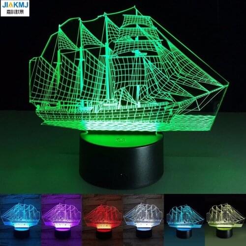 Innovative 3D Sailing Sea Boat ship Gift Home Cafe Decoration Night Light USB Led Table Desk 7Colors change illusion Lamp Child
