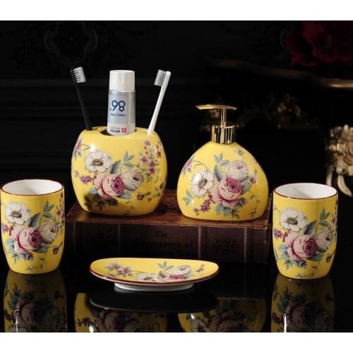 Ceramic mouthwash cup wash set bathroom five-piece bathroom dental set American holiday gift lotion bottle toothbrush holder