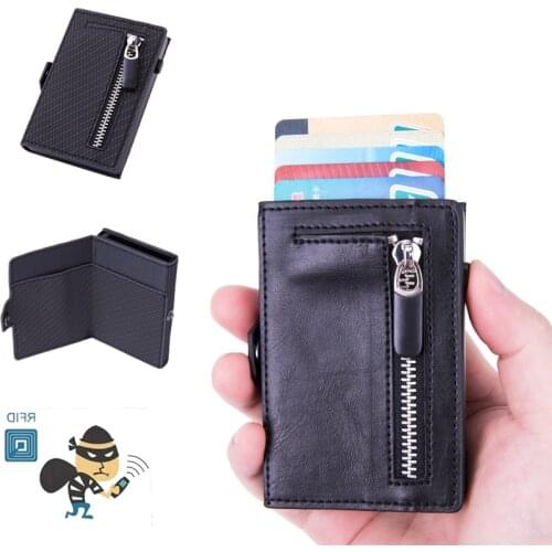 Mens Wallet RFID Retro Casual Zipper Buckle Short Card Holder Vertical Square Coin Purse PU Leather Solid Color Wallet