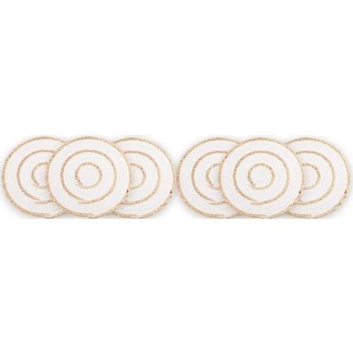 Natural Woven Round Placemat,Handmade Rattan Water Hyacinth Cotton Thread,Used for Table Placemat,6 Pack