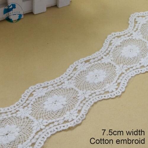 10yards 7.5cm white lace cotton embroidery lace french lace ribbon fabric guipure diy trims warp knitting sewing Accessories3130