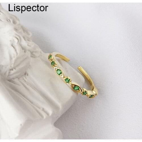 Lispector 925 Sterling Silver Korean Green Zircon Slim Rings for Women Minimalist Shiny Eyes Ring Party Female Jewelry Gifts