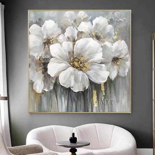 MYT Free Shipping Hot Sale Home Decor Wall Art Pictures 1 Pieces White Flower Wall Art Oil Paintings Unframed