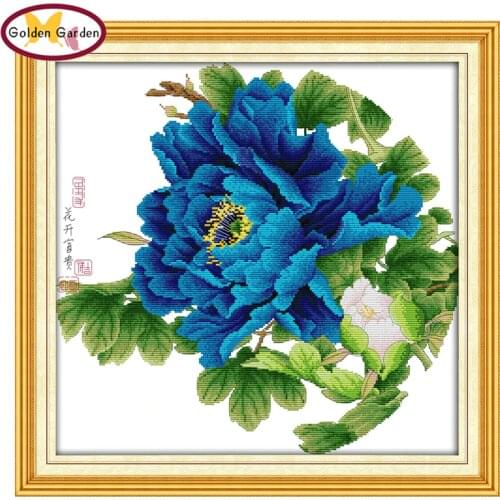 GG Blossom Flower Bring Rich and Honored Flower Style Embroidery Set Chinese Peony Counted Cross Stitch Pattern for Home Decor