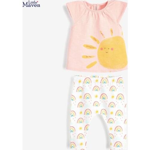 Girls 2021 Summer New Fashion Toddler Girl Clothes Casual Cotton Sunny Print Children Set Pink T Shirt+ Rainbow Pants 20608