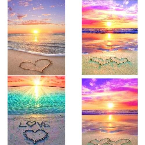 NEW 5D Diamond Painting Cross Stitch Seaside Sunset Love Diamond Embroidery Landscape Picture Rhinestones Kits Wall Home Decor