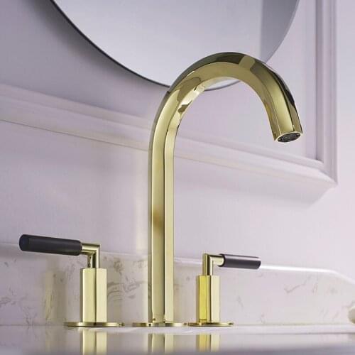 New gold brass two handles three holes bathroom sink faucet Top quality basin mixer faucet tap