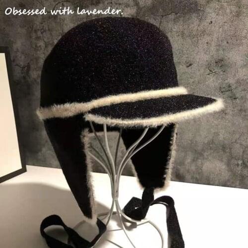 Obsessed with lavender.High-end Hat Female Fall/Winter Earmuff Mink Velvet Lei Feng Hat Black Fashion Brand Joker