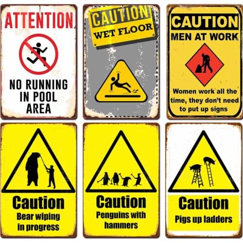 Caution Vintage Metal Tin Signs Dangerous Metal Poster Warning Retro Plaque Wall Decoration