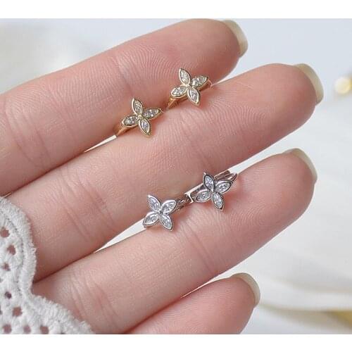 Romantic 14K Gold Plated Flower Stud Earrings Japanese&Korea Delicate Jewelry Zircon Cute Small Earrings