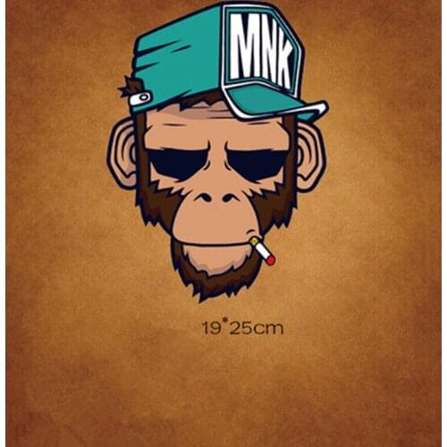 Monkey Smokes Sticker Heat Transfer Hot Press Ironing Pyrography Paper iron On Washable T-shirt Patches for Lady Jacket Clothing