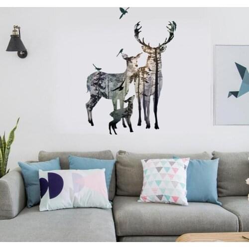 Elk Family Self-adhesive Wall Stickers Home Room TV Background Decors family pattern design fine workmanship realistic