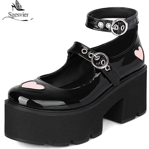 Sgesvier 2021 new spring autumn shoes sexy Female Lolita Cute Mary Janes thick heel casual high-heel platform pumps Black Purple