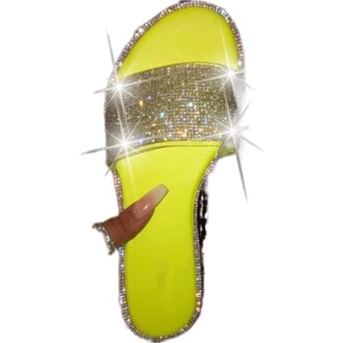 Glitter Slippers Women Summer Sandals 2021 Fashion Bling Female Candy Color Flip Flops Beach Diamond Flat Shoes Outdoor Sandals