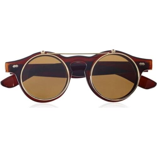 Punk Style Round Shape Clamshell Sunglasses Resin Lens Fashion Design Round Flip Up Goggles Classic Retro Men Women Goth Glasses