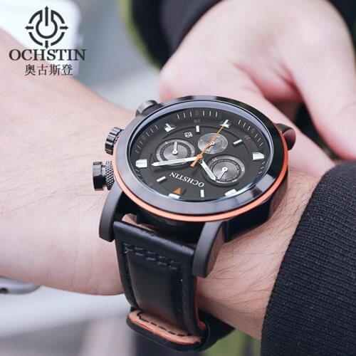 OCHSTIN Sport Watch Men Luxury Brand Genuine Leather Military Chronograph Men Wrist Watch Quartz Watch Relogio Masculino
