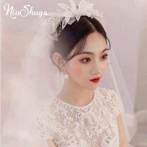 NiuShuya Wedding Veil Bridal Hair Accessories White Wedding Veil with Flowers Wedding Party Hair Decoration Hairwear
