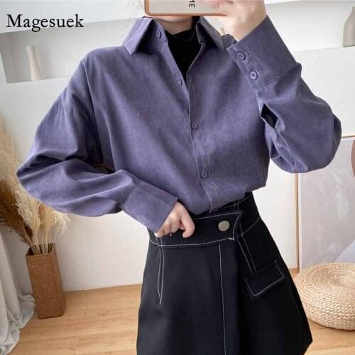 Loose solid Office Lady Shirt Autumn Long Sleeve POLO Collar Long Women Tops Shirt Women Korean Fashion Clothing Blusas 11966